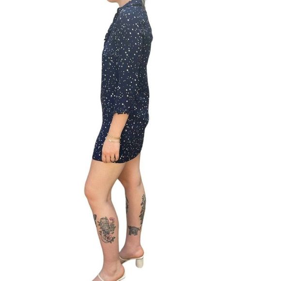 Kate Spade Womens Silk Navy Blue Star 3/4 Sleeve Ruffle Mini Dress Sz XS - Picture 6 of 11